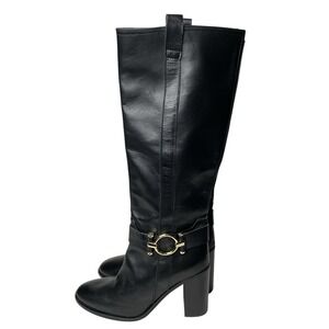 NAPOLEONI ITALY Handcrafted  Knee High Leather Boots Women Sz 38 US 7 Block Heel